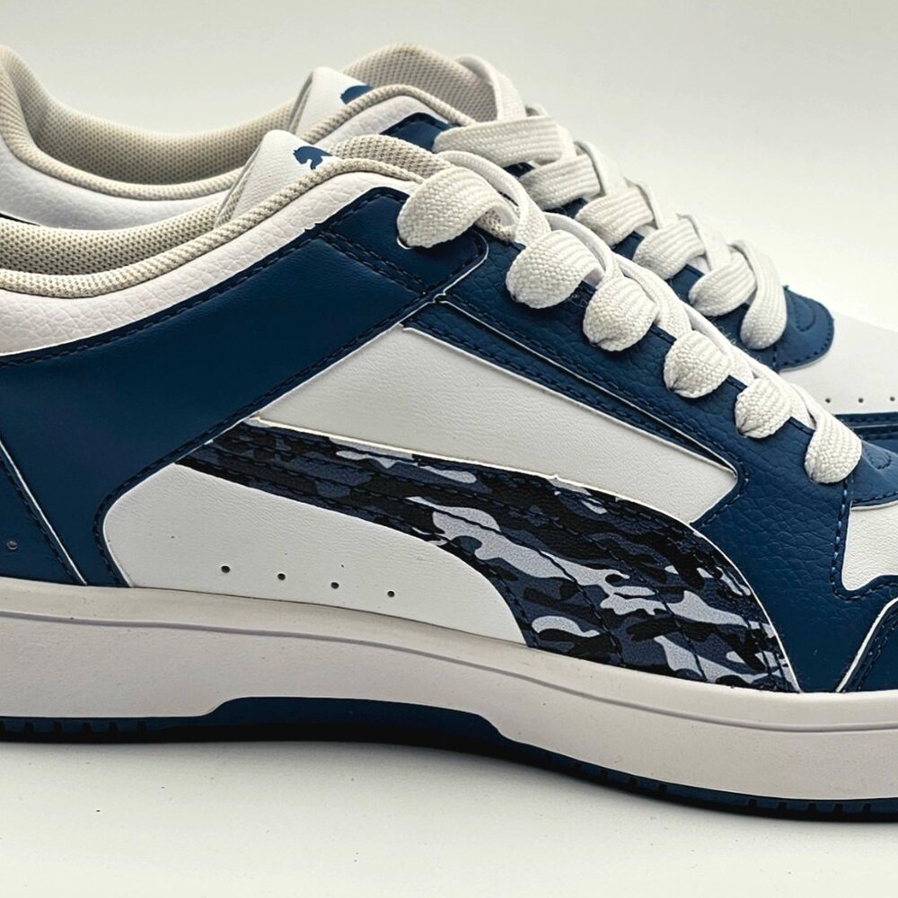 PUMA Rebound Joy Low Lake Blue Camo Leather US Size 9 390295-01 Sample Shoe